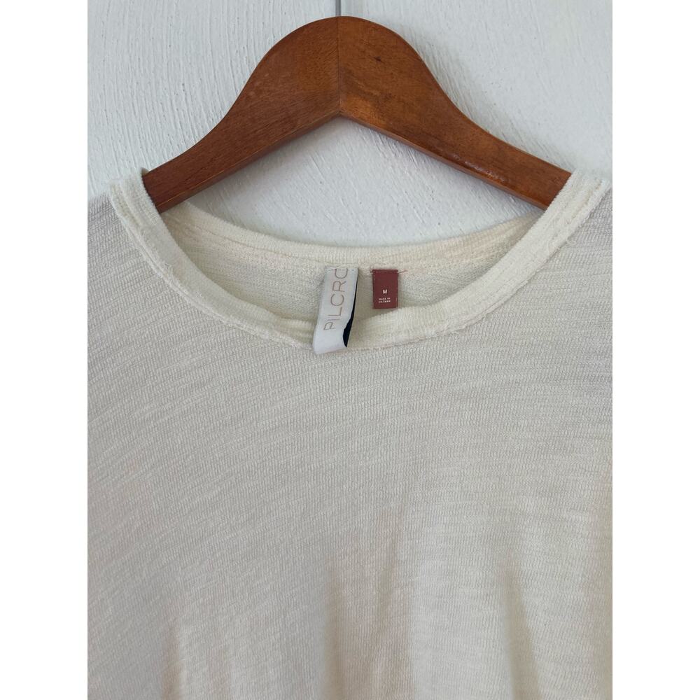 Anthropologie Pilco Elsa Ruffled Slub Knit Cotton Cream Top Sweater M - Picture 7 of 11